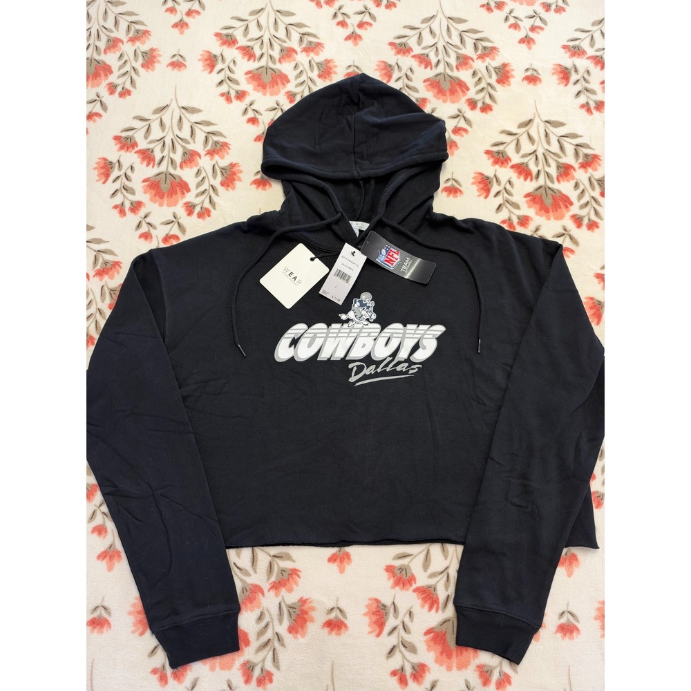 WEAR by Erin Andrews Dallas Cowboys Crop Top Hoodie Black EA1F54HD411G L